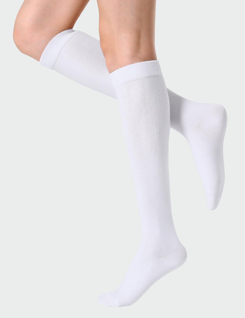 Joulli Women's Knee High Athletic Socks Stripe Tube Outdoor Sport Socks 3 Pairs, White - Image 3
